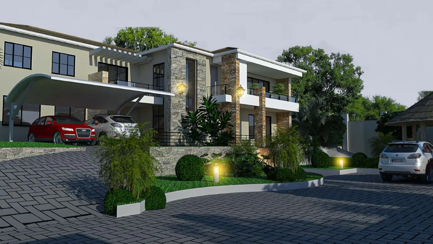 Main house, Home remodel, fountain and landscaping, Jinja